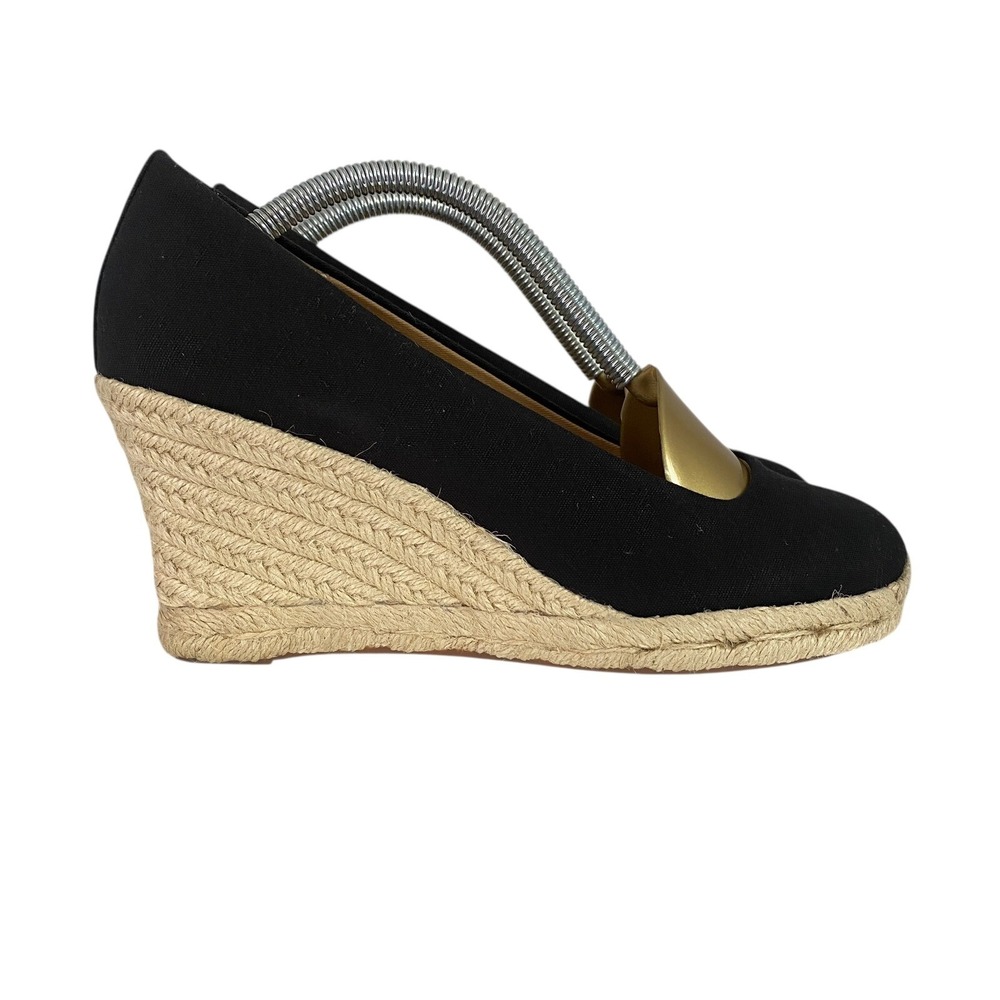 J Crew Canvas Espadrille Wedges Shoes 8 Black AL003 Closed‎ Toe Slip-On